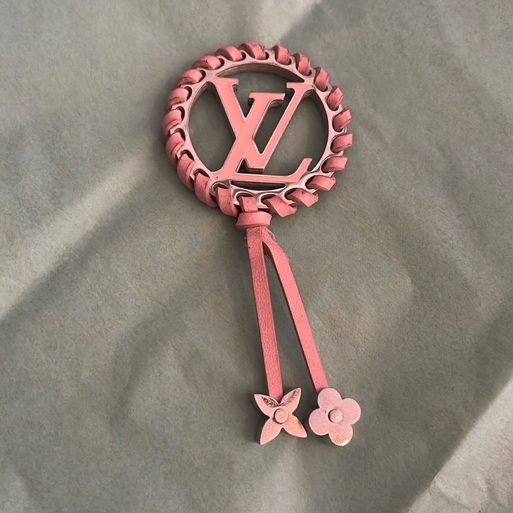 Pink Leather/ silver Louis Vuitton keychain charm